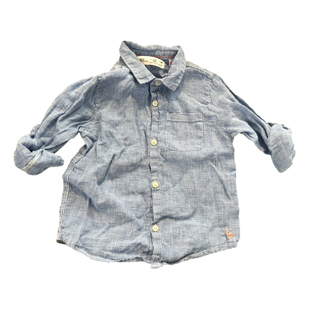 Zara Blue Linen Kids Button-Down Shirt